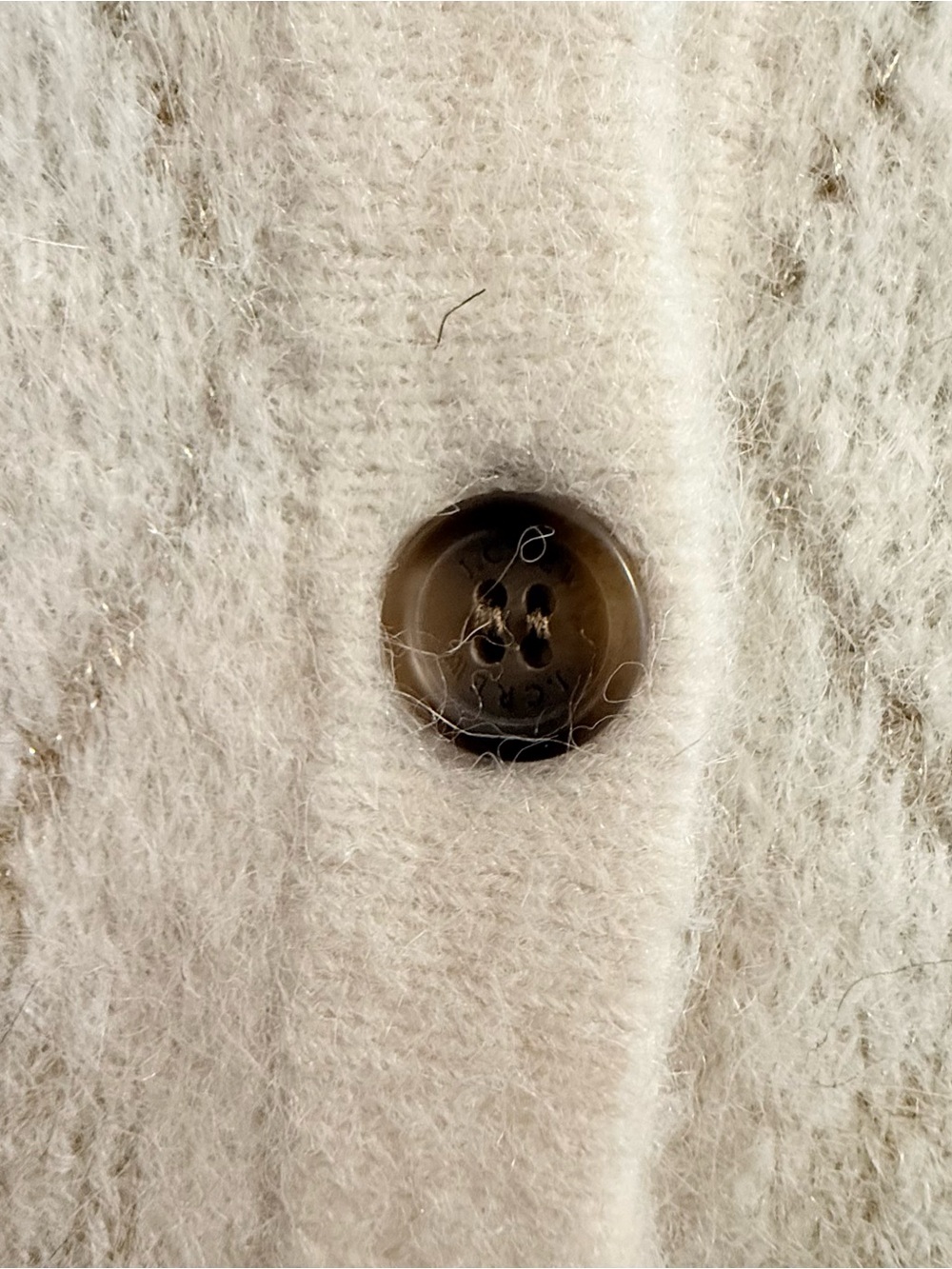 J. Crew Cream and Light Gray Argyle Fuzzy Button Cardigan - Picture 5 of 6